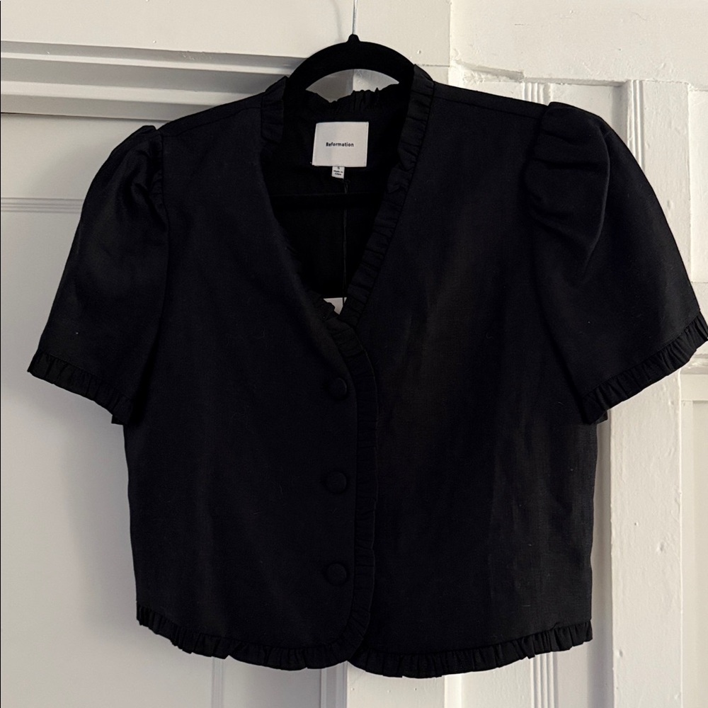 Reformation Black Puff Sleeve Blouse